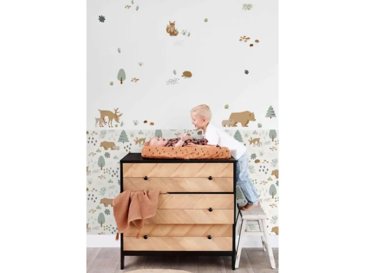 ESTAhome Wandtattoo Wald Mit Waldtieren Beige und Mintgrün 47,5 cm x 66 cm 156104* Wandtattoos