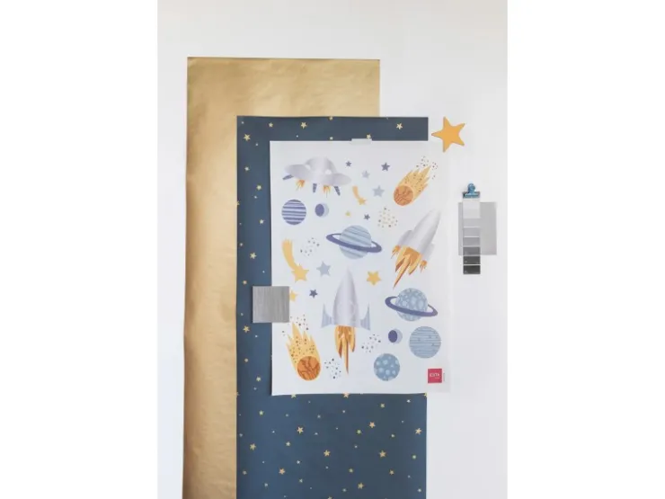 ESTAhome Wandtattoo Weltraum Blau Grau und Gelb 47,5 cm x 66 cm 156109* Wandtattoos