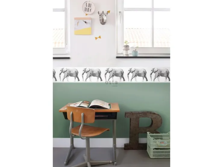 ESTAhome Xxl-Tapetenbordüre Elefant Schwarz und Weiß 400 cm x 23,25 cm 158710* Tapezierzubehör
