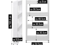 eyepower 4er Nischenwagen mit Regalen und Rollen 12,5 cm Weiß
