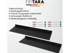 FIFITARA Wandregal 60cm 2er Set Aus Stahl Schwarz Pulverbeschichtet Schweberegal Wandboard Bücherregal Metallregal Mit Dübeln Und Schrauben