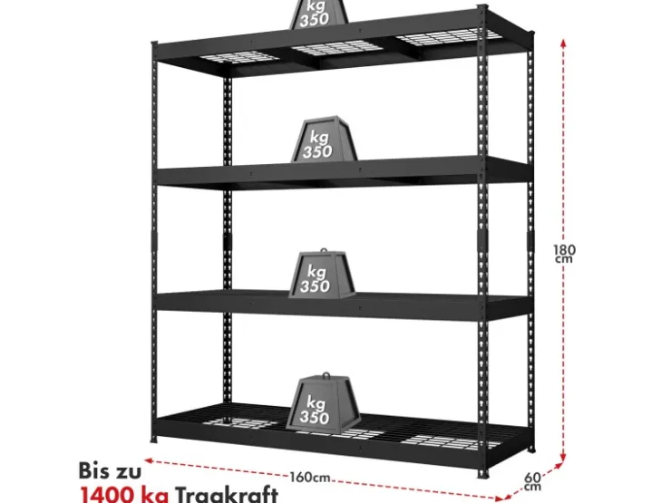 Floordirekt Schwerlastregal Yukon Rivet 4 Böden 180 x 160 x 60 cm* Metallregale|Schwerlastregal