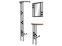 Furn.Design Garderoben-Set 3-teilig Schwarz Metall 130 cm mit Spiegel Kilby* Möbelserien