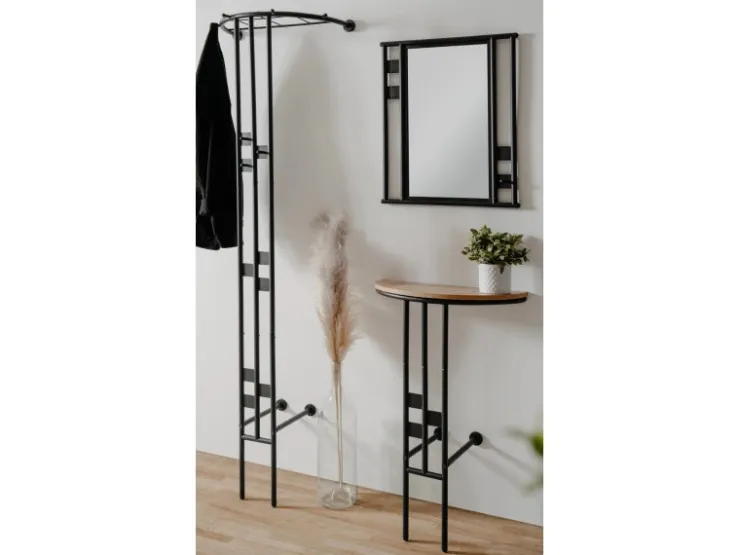 Furn.Design Garderoben-Set 3-teilig Schwarz Metall 130 cm mit Spiegel Kilby* Möbelserien