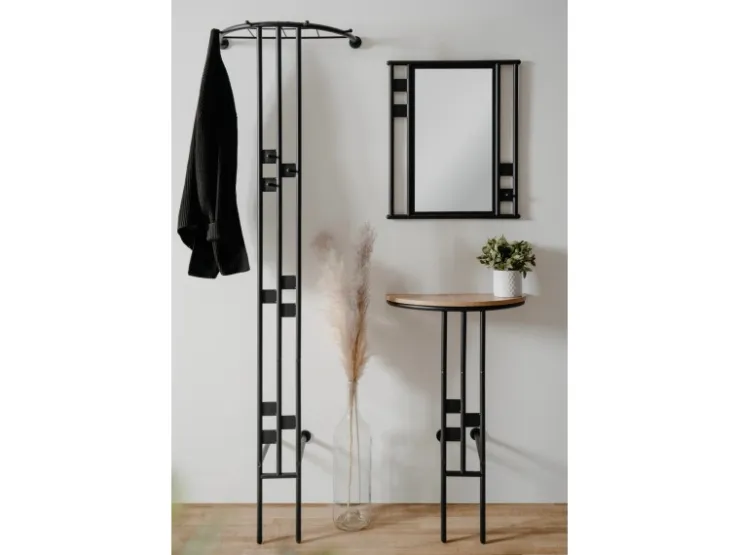 Furn.Design Garderoben-Set 3-teilig Schwarz Metall 130 cm mit Spiegel Kilby* Möbelserien