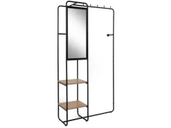 Furn.Design Kompaktgarderobe Schwarz Metall 100 cm mit Spiegel Wick