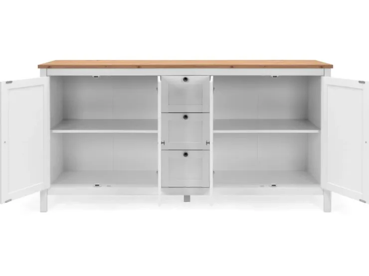 Furn.Design Sideboard Landhaus Weiß Eiche Artisan 180 cm 4-türig Vestland