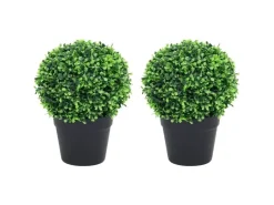 furnicato Künstliche Buchsbäume 2 Stk. mit Topf Kugelform Grün 32 cm