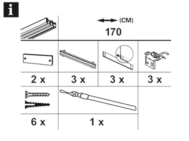 Gardinia Flächenvorhangschiene Komfort Komplett-Set 3-läufig Weiß 170 cm* Gardinenschienen