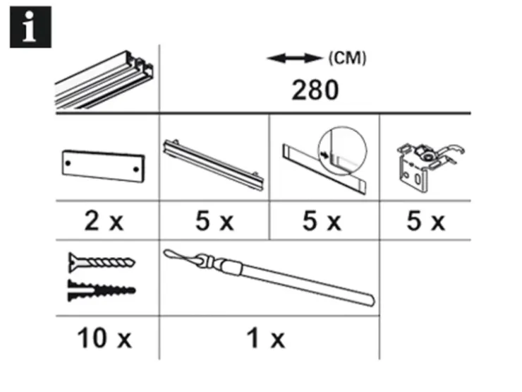 Gardinia Flächenvorhangschiene Komfort Komplett-Set 5-läufig Weiß 280 cm* Gardinenschienen