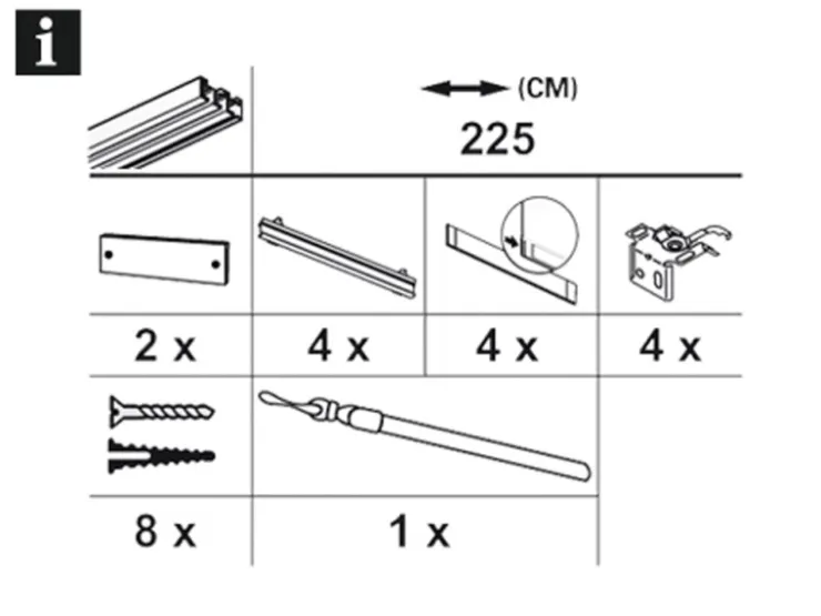 Gardinia Flächenvorhangschiene Komfort Komplett-Set 4-läufig Silber 225 cm* Gardinenschienen