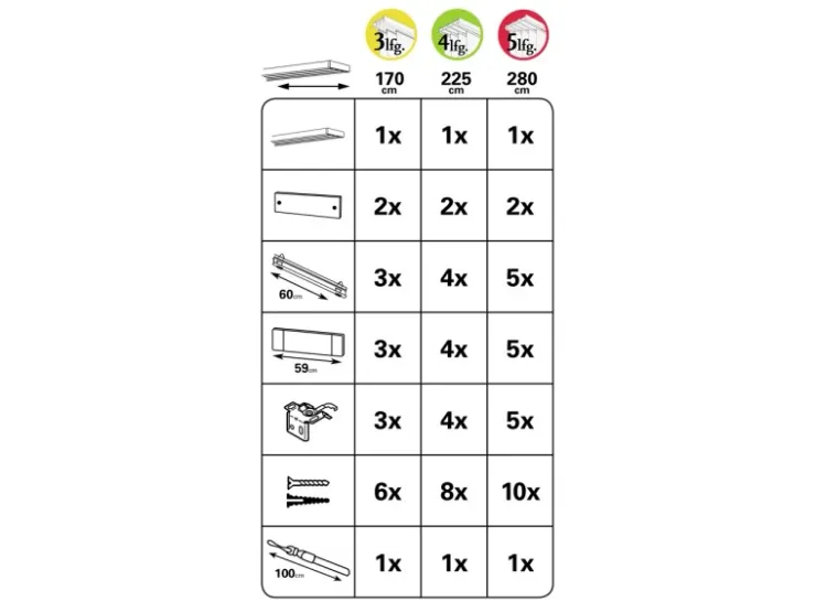 Gardinia Flächenvorhangschiene Komfort Komplett-Set 4-läufig Silber 225 cm* Gardinenschienen