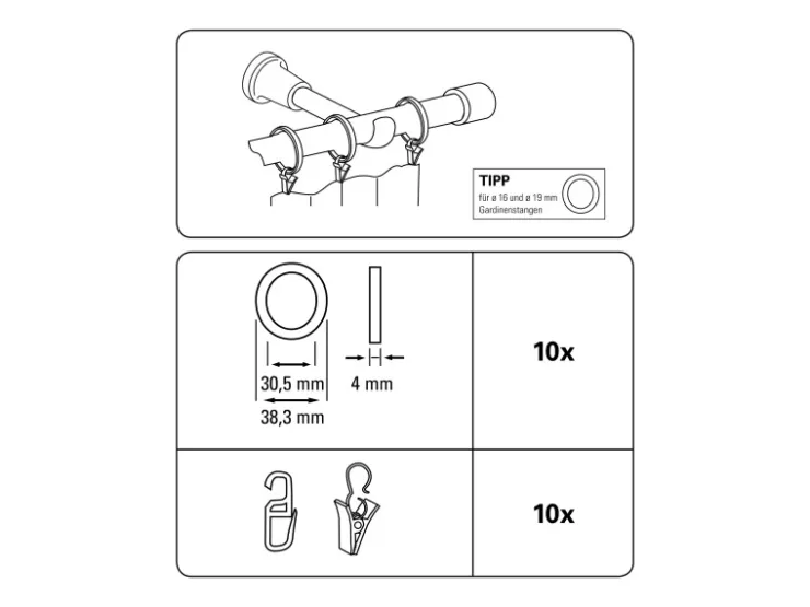 Gardinia Gardinenringe Europa für Ø 19 mm -Antik 10-er Pack* Vorhänge|Gardinen