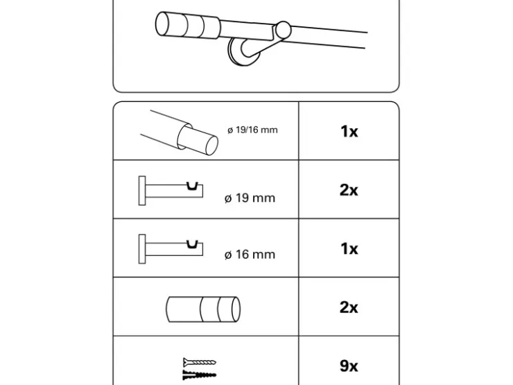 Gardinia Gardinenstangen-Set Elba 1-Lauf Ø 16/19 mm 120 cm - 210 cm* Seilspanngarnituren|Gardinenstangen