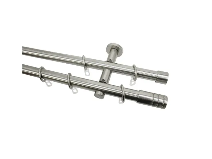 Gardinia Gardinenstangen-Set Zylinder 2-läufig Ø 20 mm Edelstahloptik 160 cm