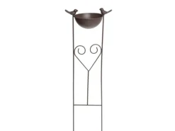 Gartenstecker Vogeltränke mit 2 Vögeln aus Metall 68 cm Dunkelbraun