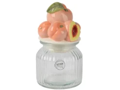 Glasgefäß mit Porzellan-Deckel Pfirsich-Motiv Ø 11 cm x 19 cm* Dekorative Figuren