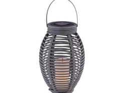 Globo LED-Solaraußenleuchte Laterne mit Feuereffekt Kunststoff Grau Rattanoptik
