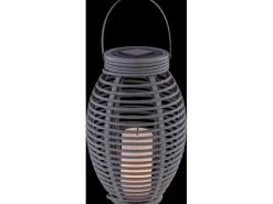 Globo LED-Solaraußenleuchte Laterne mit Feuereffekt Kunststoff Grau Rattanoptik