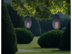 Globo LED-Solaraußenleuchte Laterne mit Feuereffekt Kunststoff Grau Rattanoptik