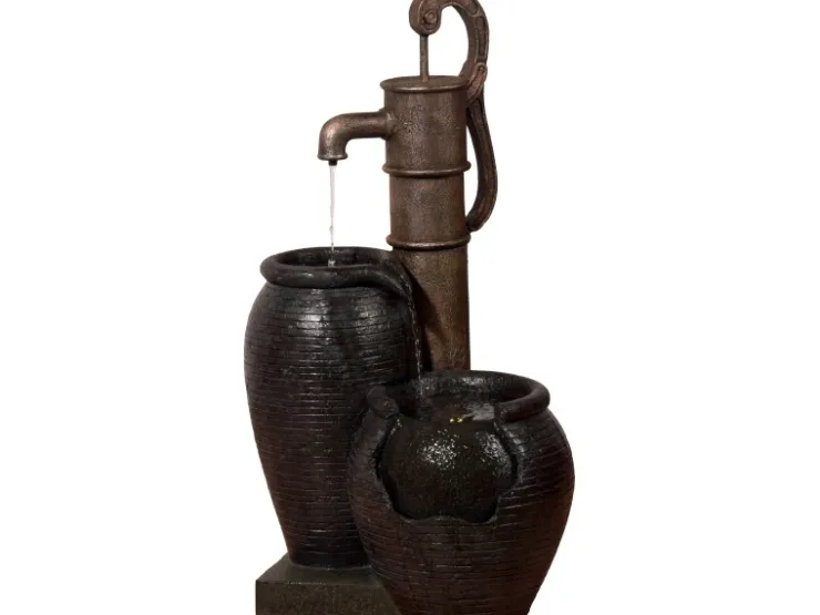 Dobar Großer Design-Gartenbrunnen mit Handpumpe 47,5 cm x 38,5 cm x 84 cm