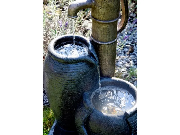 Dobar Großer Design-Gartenbrunnen mit Handpumpe 47,5 cm x 38,5 cm x 84 cm