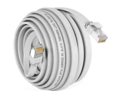 hb-digital Flachkabel CAT 7 Rohkabel RJ45 LAN Kabel Flach Kupfer bis zu 10 Gbit/s U/FTP PVC 30m Weiß