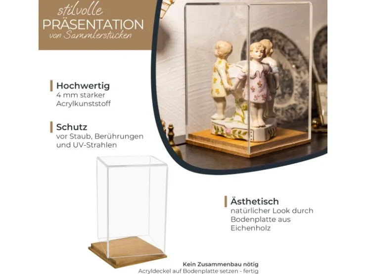HMF 46881 Acryl Vitrine Schaukasten mit Holzsockel für Figuren 14 x 14 x 22 cm Transparent