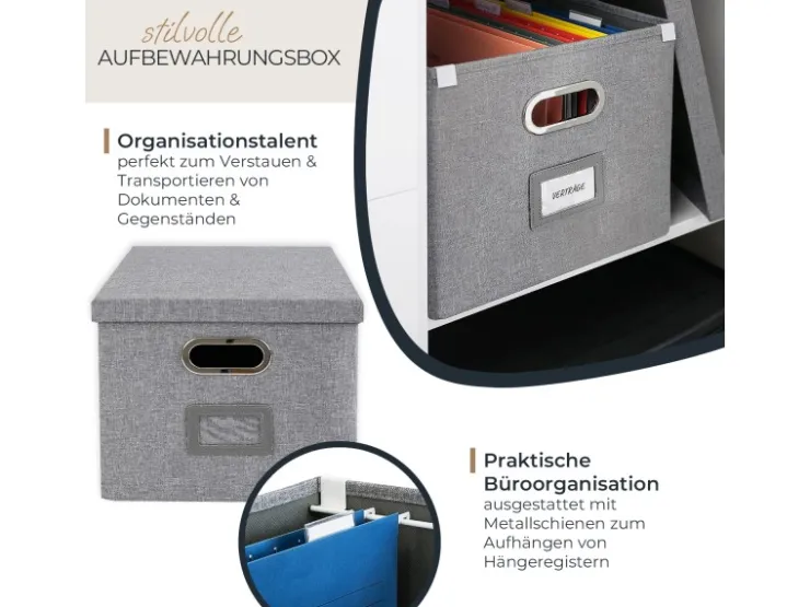 HMF 250473-12 Aufbewahrungsbox Deckel DIN A4 Hängeregister Kallax 33 x 37 x 28 cm