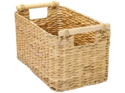 HMF 37279 Aufbewahrungskorb Badezimmer Korb Geflochten Wasserhyazinthe Holzgriffen 37 x 22 x 20 cm* Aufbewahrung