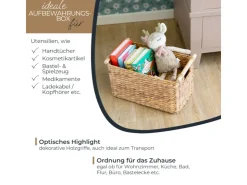 HMF 37279 Aufbewahrungskorb Badezimmer Korb Geflochten Wasserhyazinthe Holzgriffen 37 x 22 x 20 cm* Aufbewahrung