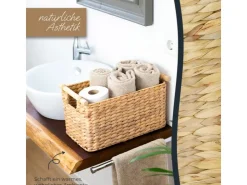 HMF 37279 Aufbewahrungskorb Badezimmer Korb Geflochten Wasserhyazinthe Holzgriffen 37 x 22 x 20 cm* Aufbewahrung