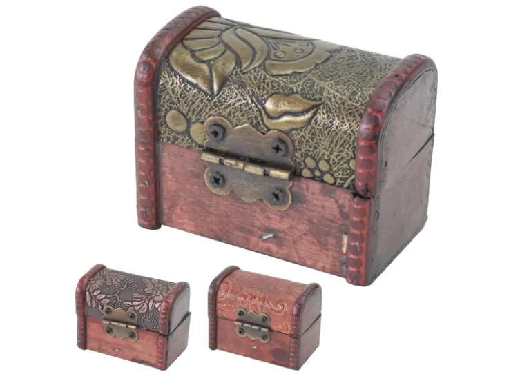 HMF 6415-108 Schatztruhe 3er Set Schatzkiste Holzkiste Ringbox 8 x 5 x 6 cm Hochzeitsgeschenk