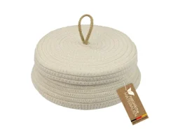 HMF Aufbewahrungskorb Badezimmer Rund Korb Deckel Baumwolle Flach 25 x 11 cm Creme* Aufbewahrung