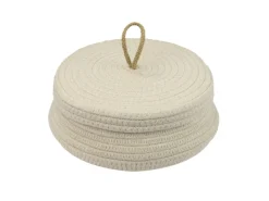 HMF Aufbewahrungskorb Badezimmer Rund Korb Deckel Baumwolle Flach 25 x 11 cm Creme* Aufbewahrung