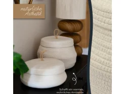 HMF Aufbewahrungskorb Badezimmer Rund Korb Deckel Baumwolle Flach 25 x 11 cm Creme* Aufbewahrung