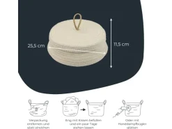 HMF Aufbewahrungskorb Badezimmer Rund Korb Deckel Baumwolle Flach 25 x 11 cm Creme* Aufbewahrung