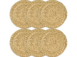 HMF 37230-S6 Tischset Rund Geflochten aus Wasserhyazinthe Platzset Abwaschbar 6er Set 30 cm* Tischdecken