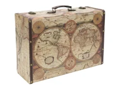 HMF VKO104 Vintage Koffer Holz 44 x 32 x 16 cm Deko Weltkarte Farbe* Aufbewahrung