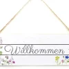 Hängeschild Willkommen Motiv Blumen 13 cm x 38 cm Creme* Dekorative Figuren