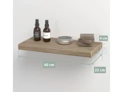 holz4home Schwebendes Wandregal aus Eiche 40cm Ohne Baumkante Hellgrau* Schweberegale