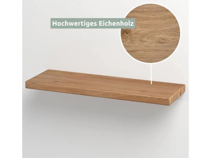 holz4home Schwebendes Wandregal aus Eiche 70cm Ohne Baumkante Natur