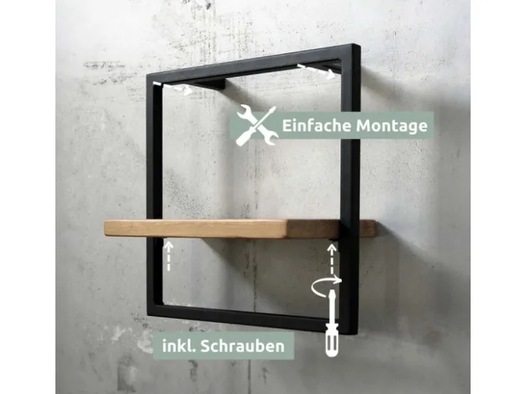 holz4home Wandregal Small Schwarz Gerahmt Industrial Style ohne Baumkante Hellgrau