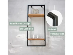 holz4home Wandregal High in Schwarz Gerahmt von Natur mit Baumkante