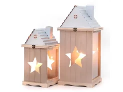 Holz-Laterne 32,5 cm x 47 cm 2er Set Natur* Laternen