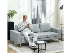 HOMCOM 3 Sitzer Sofa für Schlafzimmer 200 x 82 x 78 cm Hellgrau* Kissen
