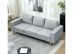 HOMCOM 3 Sitzer Sofa für Schlafzimmer 200 x 82 x 78 cm Hellgrau* Kissen