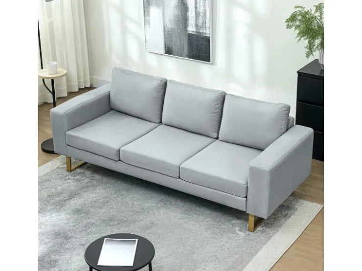 HOMCOM 3 Sitzer Sofa für Schlafzimmer 200 x 82 x 78 cm Hellgrau* Kissen