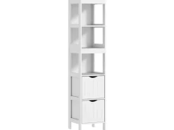 HOMCOM Badezimmerschrank Spanplatte MDF Weiß 30L x 30B x 141,2H cm* Regal Weiß|Schränke