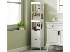 HOMCOM Badezimmerschrank Spanplatte MDF Weiß 30L x 30B x 141,2H cm* Regal Weiß|Schränke